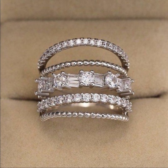 MULTI BAND 925 STERLING SILVER DIAMOND RING - Picture 2 of 5